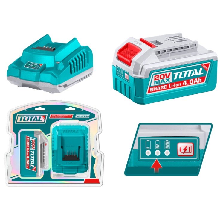 BATERIA 20V 40AH  CARGADOR 20V 20AH TOTAL TFBCPK10124